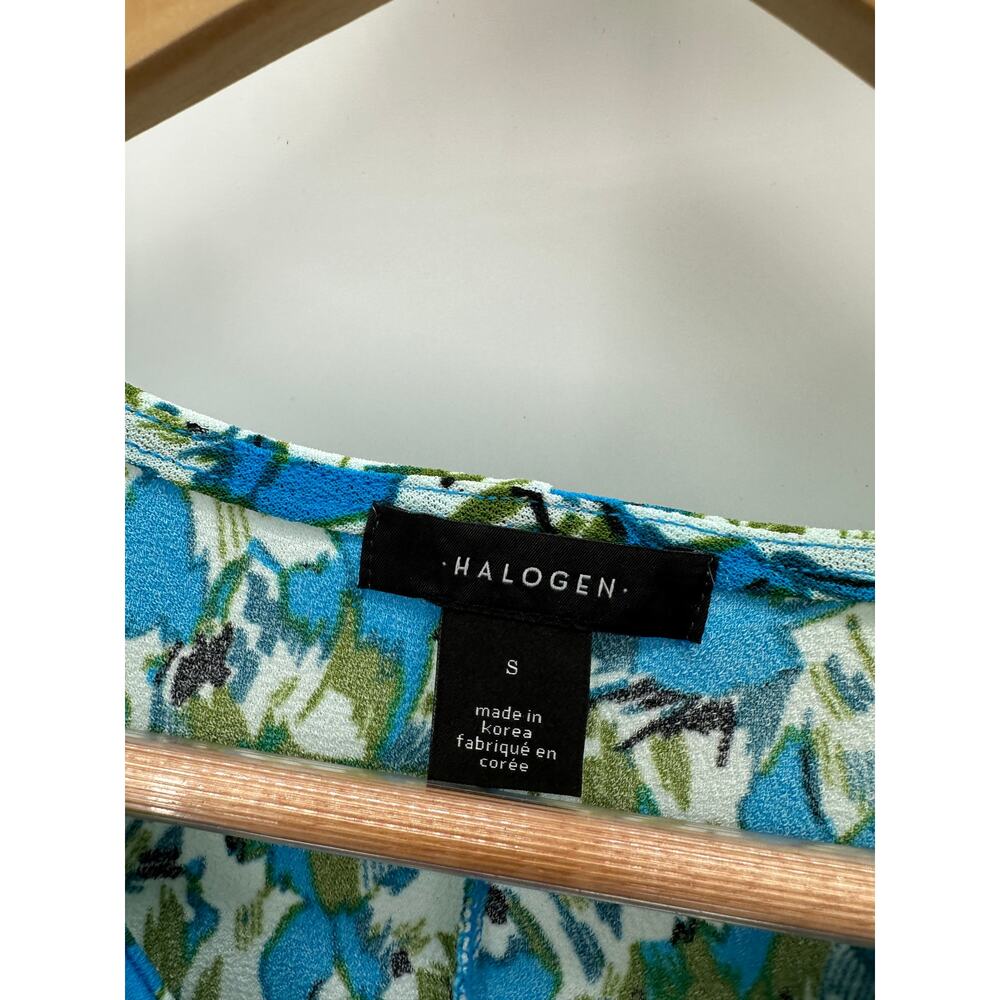 Halogen Blue Green Floral Cap Sleeve Ruched Waist Midi Dress HA469372MI Womens S - Picture 6 of 10